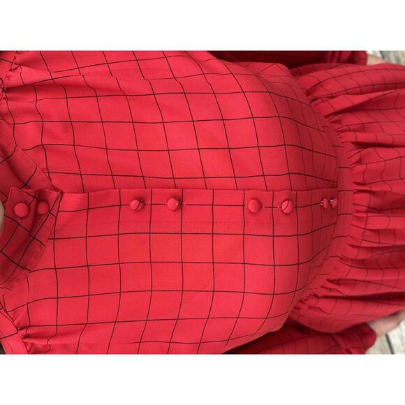 Vintage 80s 2 Piece Flowy Shirt‎ and Skirt Set Crimson Red SIZE M - Picture 6 of 7